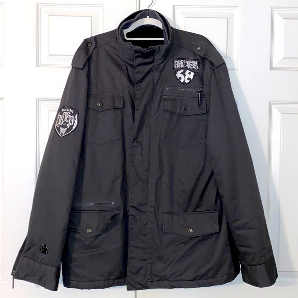 Blac Label Embroidered Eagle Printed Gray White Bomber Zip Up Jacket Coat XLarge